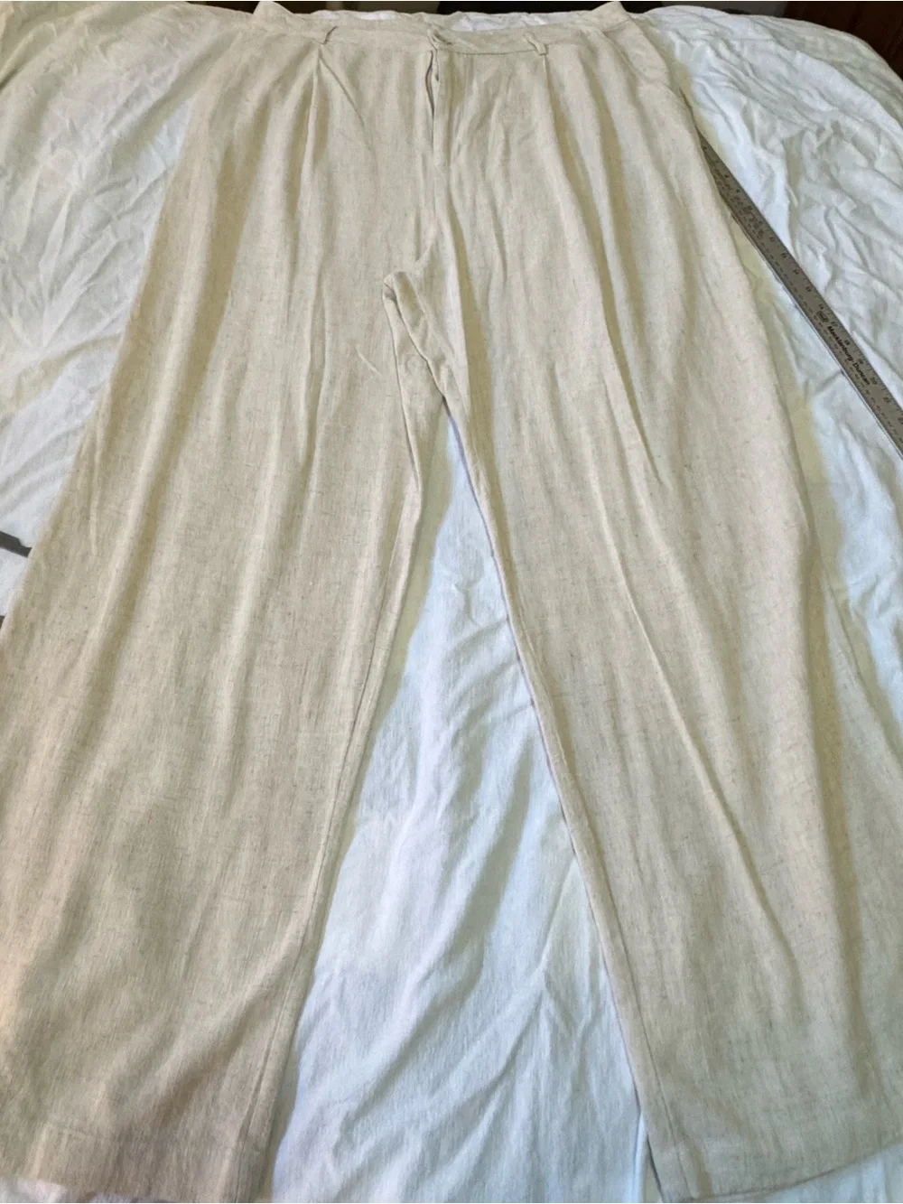 AND NOW THIS Women’s 2X Wide Leg Linen Blend Pants Ivory Natural Boho